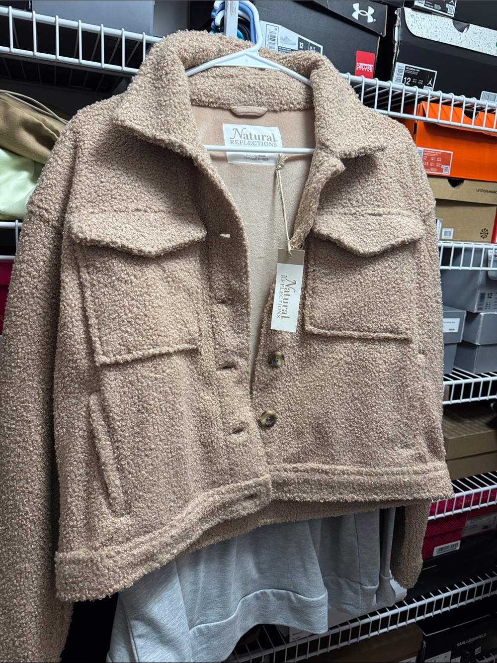Natural Reflections Beige/Tan Sherpa Button Jacket